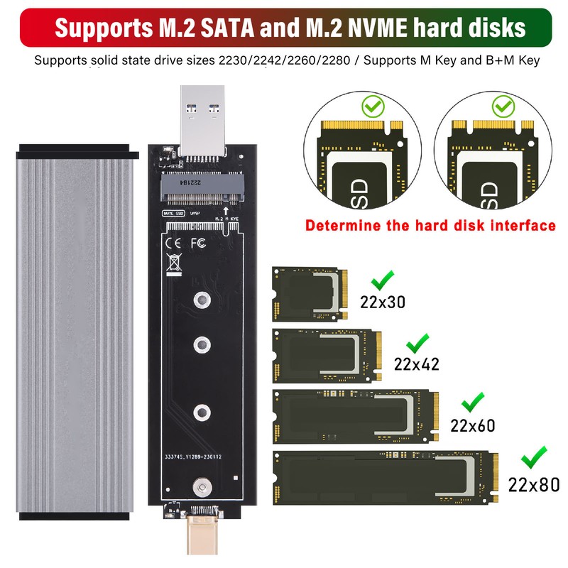 M.2 Nvme PCIE NGFF SATA SSD Enclosure USB3.2 Gen2 Type