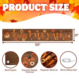 Welcome Fall Banner Decorations Autumn Pumpkin Yard Sign 120" x 20" Fall Party Supplies for Thanksgiving Decorations Outdoor Indoor Garden Lawn Porch Balcony Fence Garage Home Decor