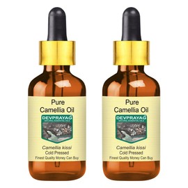 Devprayag Pure Camellia Oil (Camellia kissi) with Glass Dropper Natural Therapeutic Grade Cold Pressed (Pack of two) 100ml X 2 (6.76 oz)