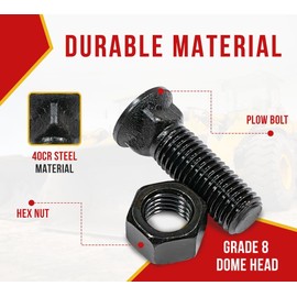 Mytee Products 15 Pack Blades Cutting Edge Plow Bolts & Nuts 3/4"-10 x 2-1/2" - Grade 8 40cr Steel Plow Bolt Nuts for Snow Plow Cutting Edge Blades, Construction Machinery