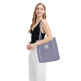 TeeYee Women's Large Handbag Corduroy Shopper Cord Tote Bag for Books Travel Everyday School Work Shopping Bag for Girls 40 x 41 cm Grey