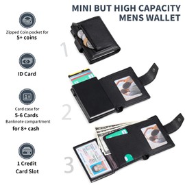 SENDEFN Kartenetui mit Münzfach | Geldbörse Herren RFID Schutz | Geldbeutel aus echtem Leder | Mini Portemonnaie Herren Slim Wallet | Pop-up Kartenhalter | Clip aus Aluminium