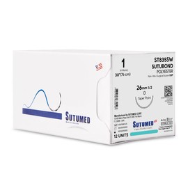 Sutumed SUTUBOND Non-Absorbable Polyester Surgical Suture USP Size 1, 1/2 26mm Taper Point Needle, 30 Inches, 12 Count