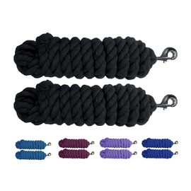 Majestic Ally Pack of 2 Solid Cotton Lead Rope for Horses & Livestock – 10 Foot Long and 5/8 inch (16MM) Thick - Replaceable Heavy-Duty Satin Bolt Snap – Handmade – Soft, Broken in Feel (Black)