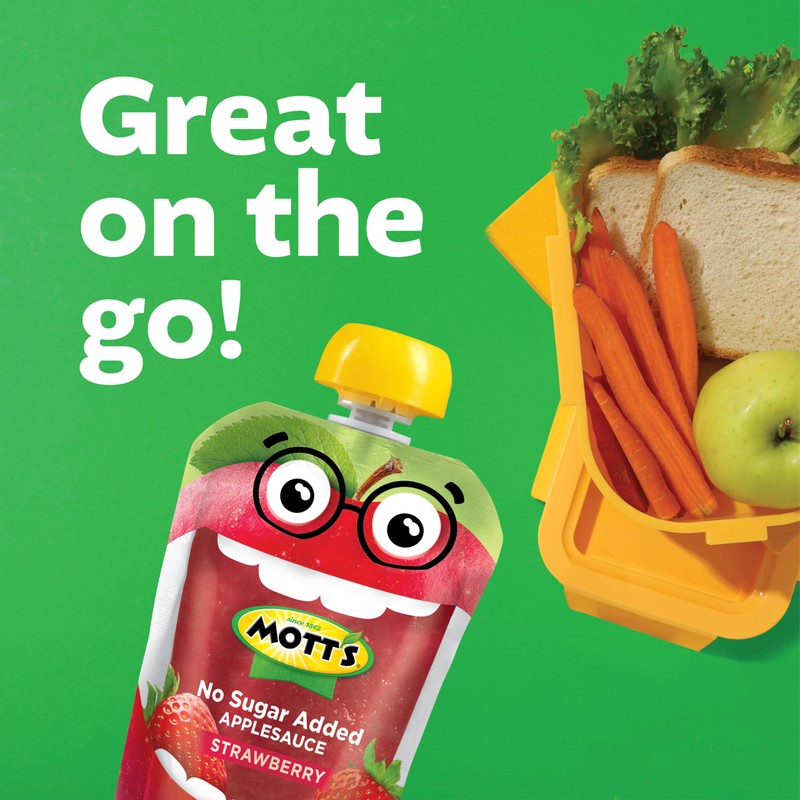 Mott's No Sugar Added Strawberry Applesauce, 3.2 Oz Clear Pouches,