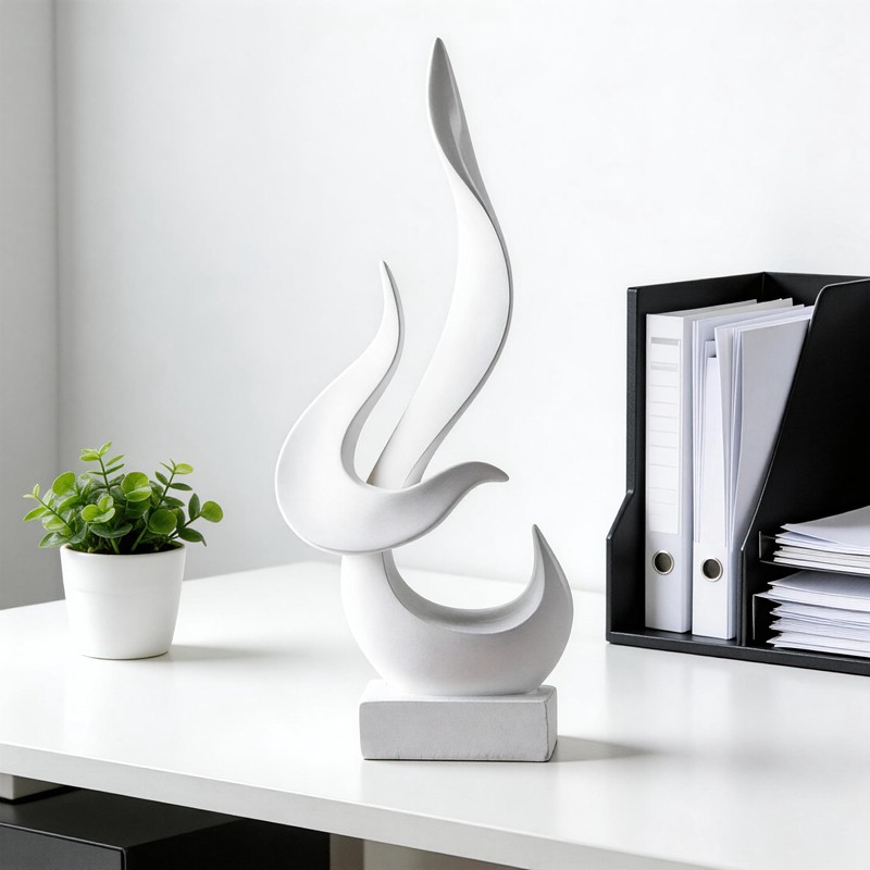 Abstract Flame-Shaped Resin Sculpture, Gold and Silver, Modern Decorative Figurine