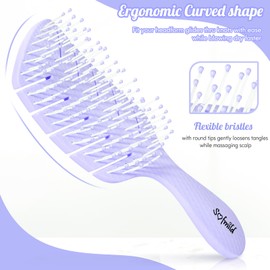 Hair Brush,Curved Vented Paddle Detangle Brush for Faster Blow Drying,Soft Flexible Bristles Glide Thru Tangles with Ease, Detangling Styling Hair Brushes for Women Curly Thick Wet Hair