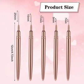 CVNRCLP 5-Piece Nail Art Liner Brush Set - Professional Fine Detail Brushes for Long Lines & Dotting, Includes Sizes 7mm, 9mm, 11mm, 15mm, 25mm (Gold Color Handles)