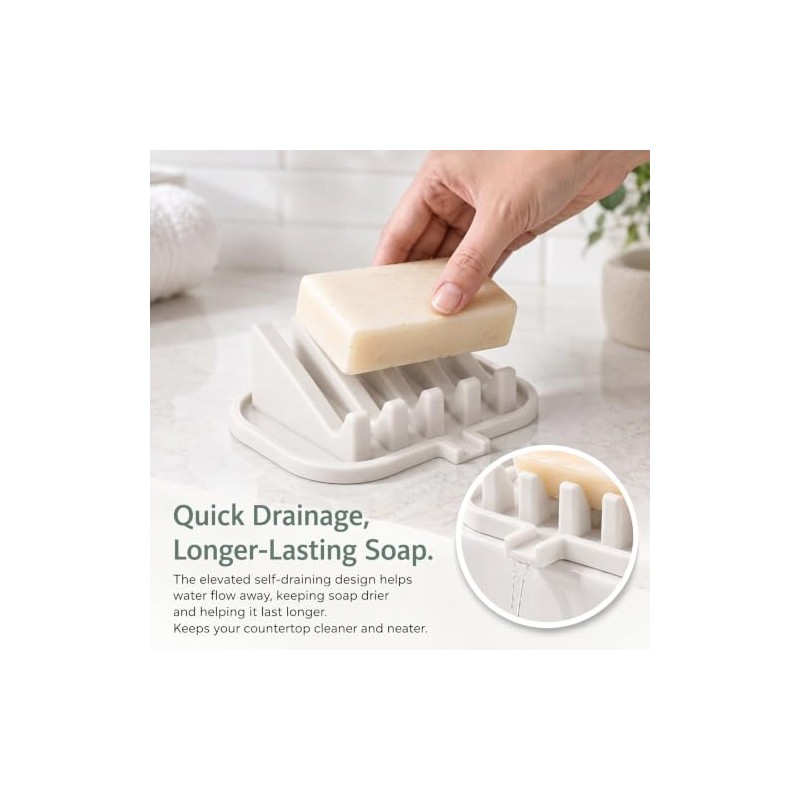 Jabonera de silicona para ducha con autodrenaje (2, blanco)