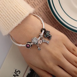 XinYouZhi Dijes de plata para pulseras, collares, colgantes, abalorio de plata de ley 925 con circonita cúbica, abalorios de café y viaje para hacer joyas, cumpleaños, día de San Valentín, regalos para mujeres y niñas, Metal, No es una piedra preciosa
