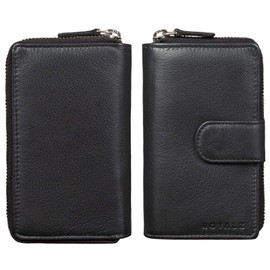 ROYALZ 'Dominica' Vintage Leather Women's Purse Large Multiple Compartments 18 Card Slots RFID Blocker Wallet Many Compartments XXL, black, Vintage