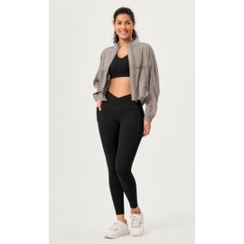 ODODOS 2 Pack Buttery Soft Cross Waist Leggings with Pockets for Women, ODCLOUD 25" Crossover Lounge Yoga Pants, Black+Black, Large