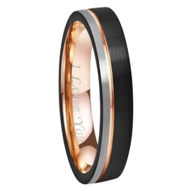 CROWNAL 6mm/8mm Tungsten Carbide Wedding Rings Men Women Rose Gold Line Ring Black and Silver Brushed Engraved I Love You Comfort Fit Size 4 To 16 (6mm,6.5)