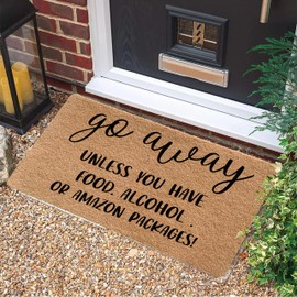 LUVADIAN Funny Welcome Mats for Front Door - Go Away Welcome Mat, Funny Outdoor Entrance, Front Porch Door Mats, Go Away Unless You Have Food or Packages, 17x30 Inch