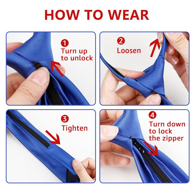 Alizeal Boys Solid Color Pre-tied 6cm Zipper Skinny Necktie, Royal