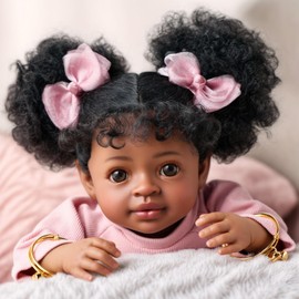 BABESIDE Lifelike Reborn Baby Dolls Black - 20-Inch Baby-Soft Body & Curls Realistic-Newborn Baby Doll African American Real Life Baby Dolls Cloth Body for Kids
