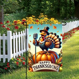 BlissYard Happy Thanksgiving Turkey Garden Flag 12x18 Inch Decorative Outdoor Yard Flags for Home Decor Double Sided Festive Autumn Harvest Lawn Banner Patio Accent and Fall Season Decoration