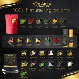 Fivona 4-in-1 Feminine Care Kit, Yoni Oil, Yoni Soap, Yoni Steaming Pot and Red Premium V Steam Herbs, Complete Herbal V Care Set