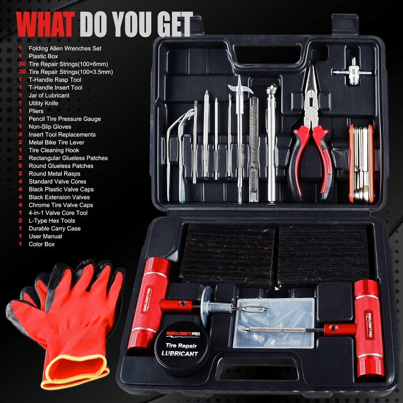Heavy Duty Tire Repair Tools Kit - 108 PCS Set