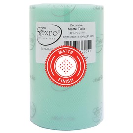 Expo International Decorative Matte Tulle, Roll/Spool of 6 Inch x 100 Yards, Polyester-Made Tulle Fabric, Matte Finish, Lightweight, Versatile, Washable, Easy-to-Use, Aqua Blue