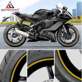 Autodomy Motorcycle Rim Stickers Complete Set for 2 Rims from 15" to 19" Inches | Weather Resistant Motorcycle Wheel Sticker (Gold, 10 mm)