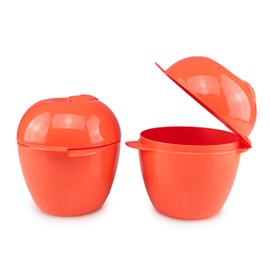 Tupperware To Go Fruit Box 2 x Apple Container Big Apple Storage Box Pink Salmon (including Cosmetic Bag)