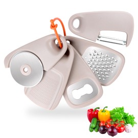 Kitchen Utensil Set Stainless Steel 5-Piece Kitchen Utensils, Cheese Grater, Bottle Opener, Vegetable Peeler, Pizza Cutter, Ginger Mill, Kitchen Accessories, Camping Accessories