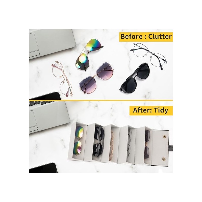 Sunglasses Travel Case, 5-Slot Glasses Storage Box, Foldable Glasses Storage