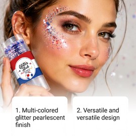 2PC Red White and Blue Body Glitter Sticks, Pintura Facial para Fiestas Patrias, Purpurina reutilizable para cabello y cuerpo, Ideal para Mardi Gras, Halloween, Disfraces y Eventos Deportivos