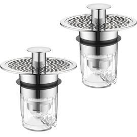 Pack of 2 Universal Pop Up Sink Strainer Plug Sink 32-40 mm, Drain Plug for Countertop Sink, Bath Plug with Anti Clogging Strainer, Drain Valve Made of Chrome-Plated Brass