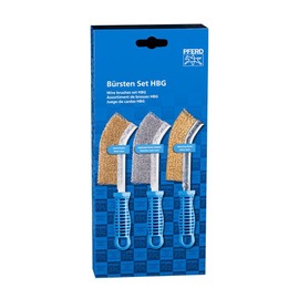 PFERD HBG 43900005 Hand Brush Set with 1 x Hand Brush with Brass-Plated Steel Wire, Stainless Steel Wire and Brass Wire Diameter 0.30 mm
