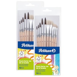 Pelikan 700405 Brush Starter Set with 5 Hair and 5 Bristle Brushes, Beige, (Set of 2)