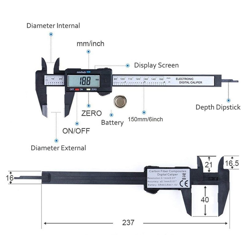 AYMBH Digital Vernier Caliper 6-Inch, Precision Electronic Micrometer with Large