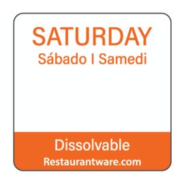 Restaurantware RW Smart 1 Inch x 1 Inch Food Rotation Labels 500 Dissolvable Food Safety Labels - Premium Trilingual Orange Paper Day Of The Week Labels For Food Storage Or Prep Saturday