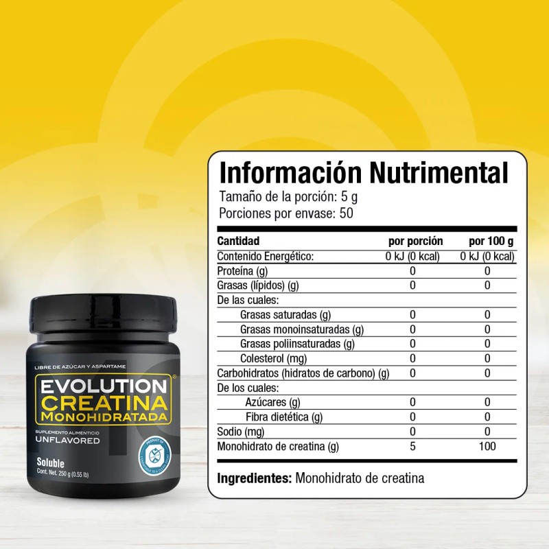 Evolution Monohidrato De Creatina Bote 250 Gramos Sin Sabor Sabor