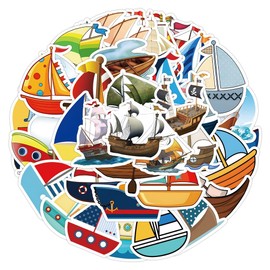 50 Pcs Sailboat Stickers Waterproof Funny Cartoon Boat Sticker for Water Bottle Laptop Skateboard Motorcycle Computer Scrapbook Notebook Helmet Luggage Car Bike,Vinyl Sticker for Teens Kids Adults