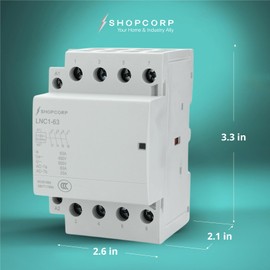 Shopcorp 4 Pole Contactor 220v Coil Normally Open 63 amp IEC 400V AC Contactor with 220/240VAC Coil - Motor Load 40A and Lighting Load 60A (Silent Operation) | with Mounting Base for DIN Rail