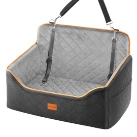 Dog Car Seat for Medium Dogs - Pet Car Seat with 2 Safety Straps & Waterproof Padding, Portable Pet Carrier for Cars, Trucks & SUVs, Comfortable Booster Bed for Pets Up to 55lbs (Black/Grey)