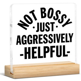 Funny Boss Office Desk Decor Sign, Humor Office Gifts for Boss Leader Coworkers, I'm Aggressively Helpful Clear Desk Sign Cubicle Decor 4x4 Inch