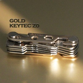 Compact Key Organizer by KEYTEC (12-16 keys) - Premium Key Holder with Built-In Tools - Bottle Opener/Phone Stand - Gold Frame plus Anti Loosening Washer - Great Gift (Gold)