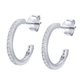 Aoede 18K White Gold Plated Circle Half Open Tiny Hoop Earring with Cubic Zirconia for women (Silver 20mm)