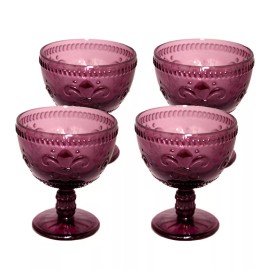 Everest Global 12 Oz Vintage Pressed Pattern Glass Dessert Bowls Solid Glass Color Set of  4. - Purple