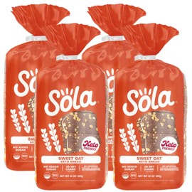 Sola Keto Bread, Sweet Oat - Delicious Non-GMO, No Added Sugar, Low Calorie Bread Loaf with 1g Net Carbs (Pack of 4)