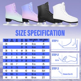 WELLWON Figure Ice Skates for Women Girls and Boys, Lace-Up Adult Figure Skate Ice Hockey Skates for Outdoor and Skating Rink, Figure Ice Skate Shoes Size US Women's 8/Men's 6.5