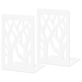 VFINE Withe Bookends 2 Pieces, Tree Design Bookends for Shelves, Metal Book Ends for Desk, Bookshelf Bookends Decoration Stylish Metal Book Ends for Home Office School Supplies