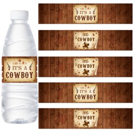 Cheereveal Cowboy Water Bottle Labels 28PCS, Western Baby Shower Decorations for Boy, Its a Boy Cowboy Decorations for Little Cowboy Baby Shower Party Supplies