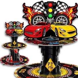Eskood Race Car Theme 3 Tier Cupcake Stand-Truck Car Party Favors for Birthday Picnic Baby shower, Cupcake Holder & Car Theme Dessert Stand for Racing Truck Party & Race Car Party Supplies Decor-1Pcs