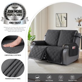 TAOCOCO 100% Waterproof Loveseat Recliner Cover, Non Slip Split Recliner Couch Cover with Elastic Straps, Washable Reclining Sofa Cover Furniture Protector for Kids, Pets(2 Seater, Charcoal Gray)