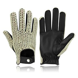 Swift Wear Mens Vintage Classic English Cotton Crochet String Unlined Fashion Real Leather Chauffeur Driving Gloves (L, Black)