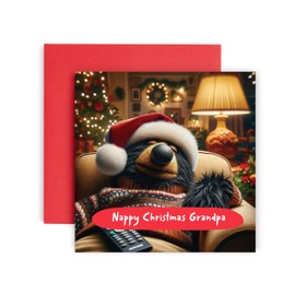 Huxters Christmas Cards for Grandpa – Napping Bear Happy Christmas Card for him and her Dad Daddy Grandad Grandpa Uncle Funny Card 14.8cm (Grandpa)